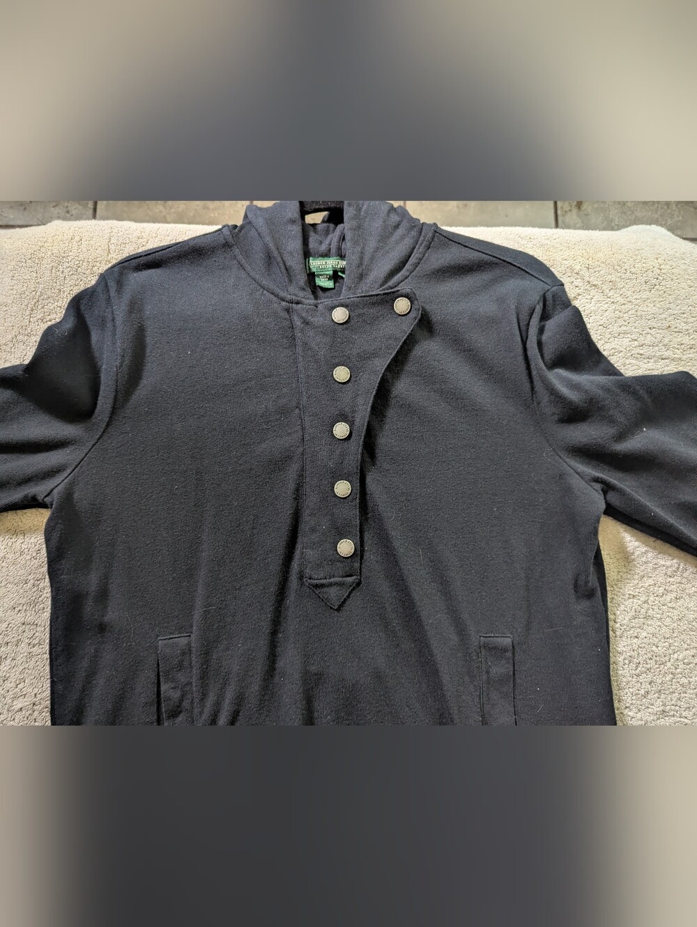 $10 Lauren Jeans Size L Black Asymmetrical Snap Hoodie Vintage - New Pics!